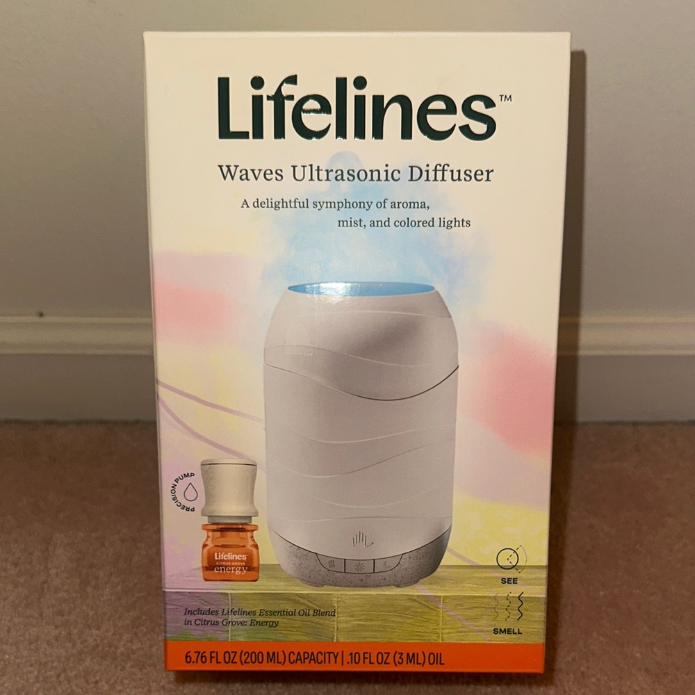 Lifelines Waves Ultrasonic Diffuser Aromatherapy Mesmerizing Light Display NIB - Picture 2 of 6